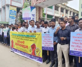 পেশার মর্যাদা রক্ষা এবং নিরাপদ কর্মপরিবেশের দাবিতে চাঁদপুরে ফারিয়ার মানববন্ধন