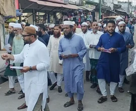 হাইমচরে জামায়াতে ইসলামীর লং মার্চ কর্মসূচির প্রচারে লিফলেট বিতরণ