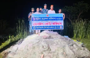 হাইমচরে মেঘনা নদীতে অভিযানে ১০ হাজার মিটার কারেন্ট জাল জব্দ